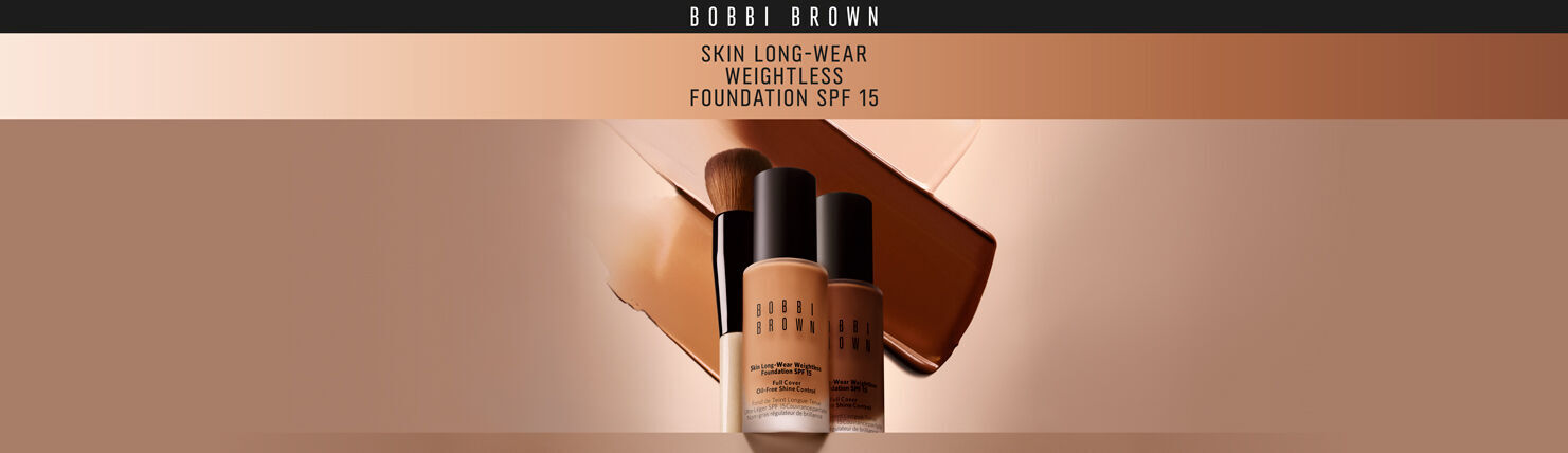 Bobby Brown banner for skin long-ear weightless foundation SPF 15