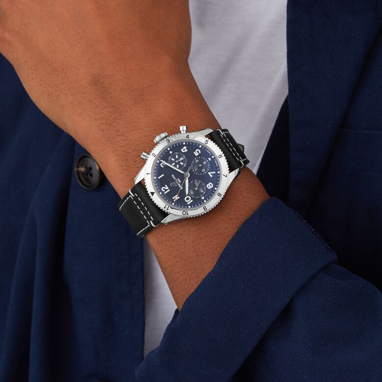 Classic AVI Chronograph 42 Tribute to Vought F4U Corsair Leather Strap Watch, , hi-res