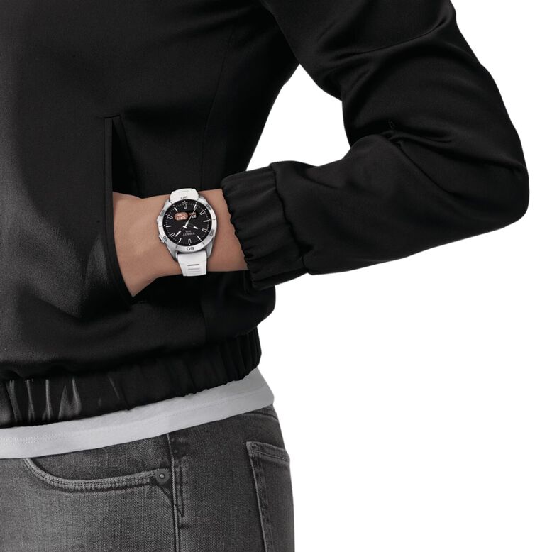 T-Touch Connect Sport 44mm Unisex Watch Black With White Silicone Strap, , hi-res
