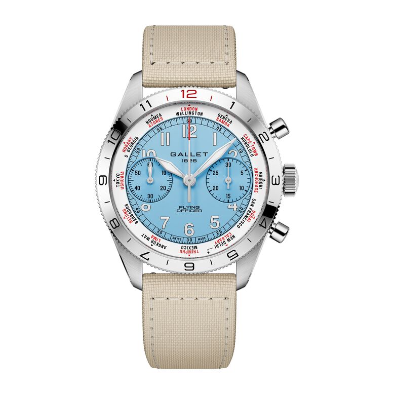 Flying Officer Chronograph Automatic 40mm Unisex Watch Sky Blue Dial Fabric, , hi-res