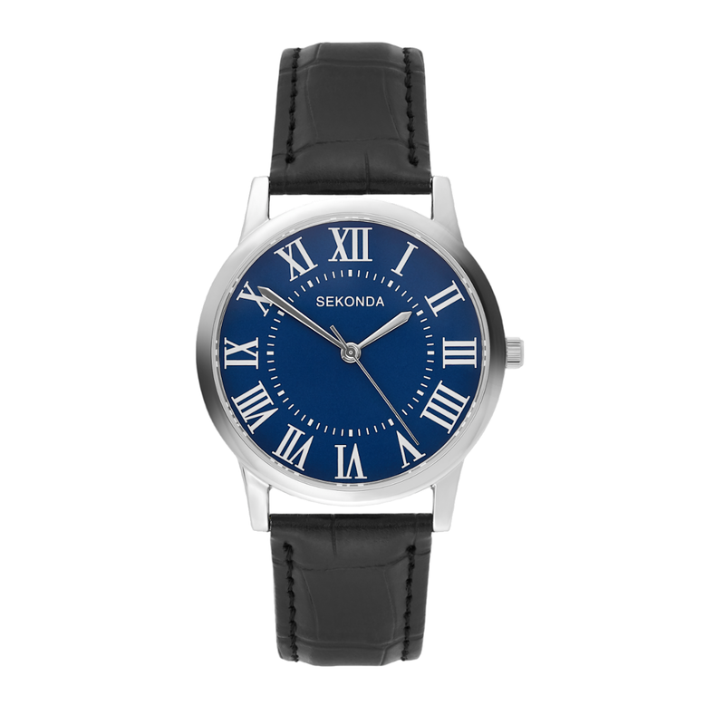 Men's Classic Watch Black Pu Strap - Blue, , hi-res