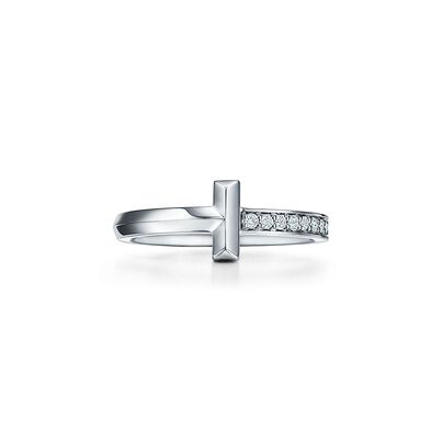 Tiffany T T1 Ring in White Gold with Diamonds, 2.5 mm Wide - Size 6, , hi-res