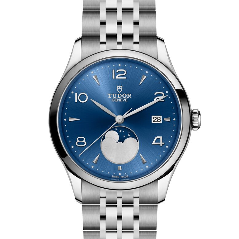 1926 Luna 39mm Mens Watch Steel Case Moon Phase Indicator Blue Dial, , hi-res