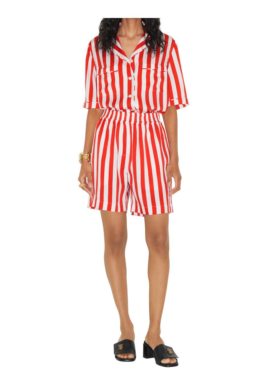 Burberry EKD Striped Silk Pyjama Shirt Tops | Heathrow Reserve 