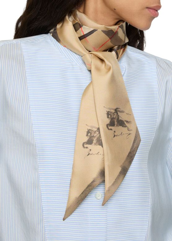 Skinny Watercolour Check Silk Scarf, , hi-res