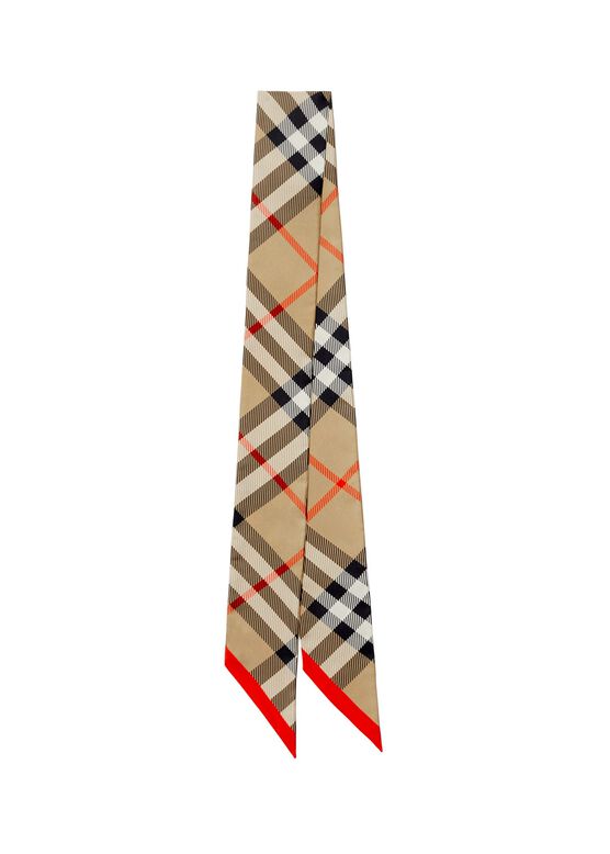 Skinny Check Silk Scarf, , hi-res
