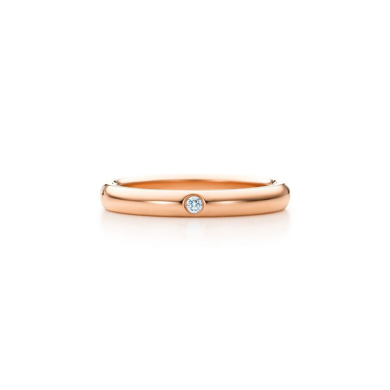 Elsa Peretti&reg; band ring with a diamond in 18k rose gold, 3 mm wide. - Size 4 1/2, , hi-res