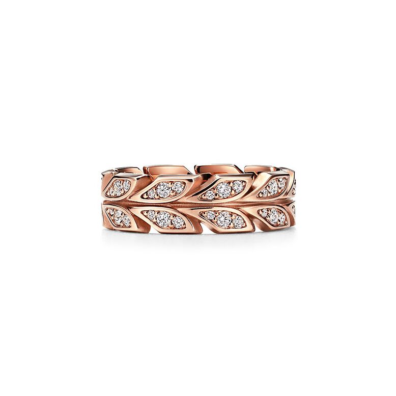 Tiffany Victoria&reg; Vine Band Ring in Rose Gold with Diamonds, 6 mm Wide - Size 6, , hi-res