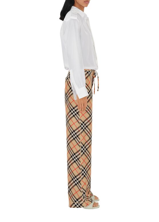 Check Silk Pyjama Trousers, , hi-res