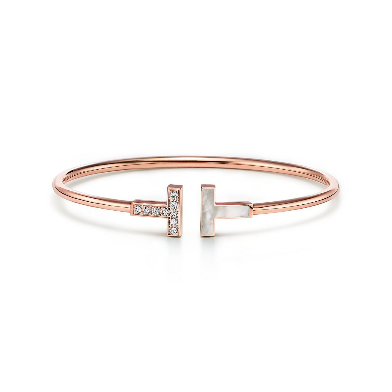 Tiffany Co Tiffany T Wire Bracelet in Rose Gold with Diamonds