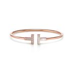 Tiffany T Wire Bracelet in Rose Gold with Diamonds and Mother-of-pearl - Size Medium