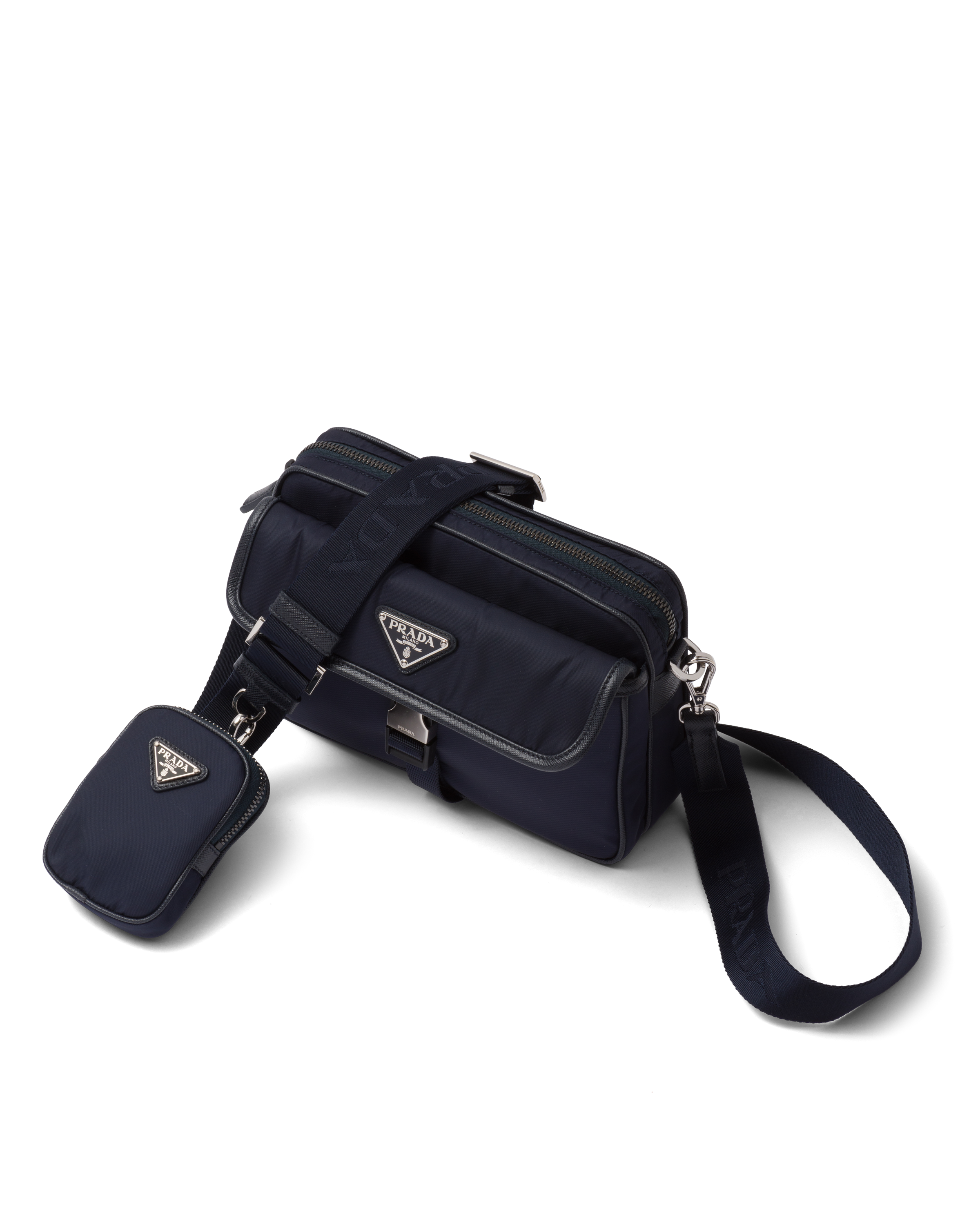 Prada Black Re Nylon and Saffiano Shoulder Bag