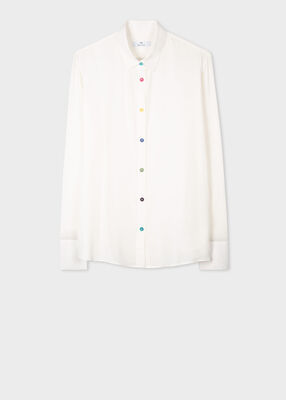 Women's Cream Silk-Blend Multi-Coloured Button Shirt