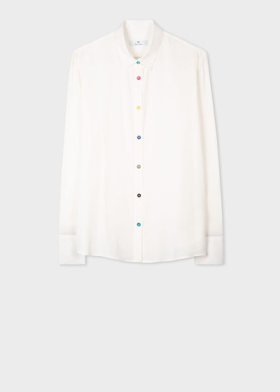 Women&#39;s Cream Silk-Blend Multi-Coloured Button Shirt, , hi-res