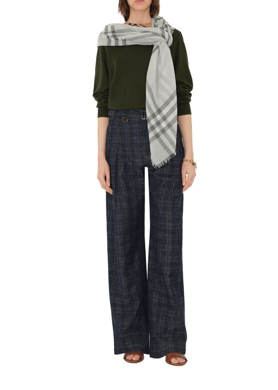 Wide Check Wool Scarf, , hi-res