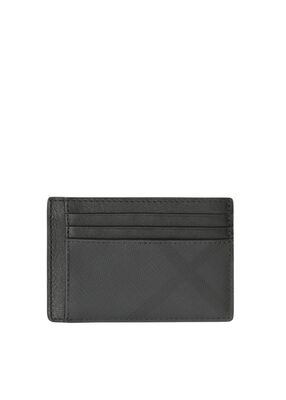 London Check and Leather Money Clip Card Case