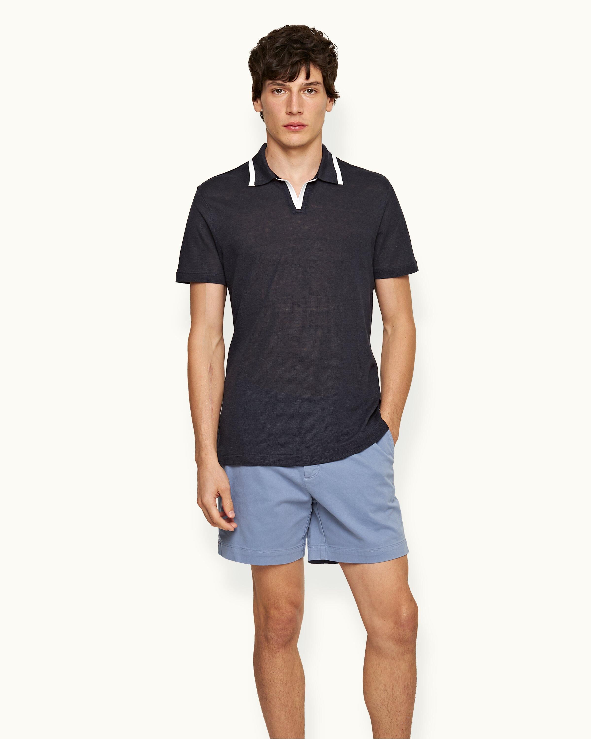Orlebar Brown Felix Linen Pique Night Iris Tops Heathrow Reserve Collect