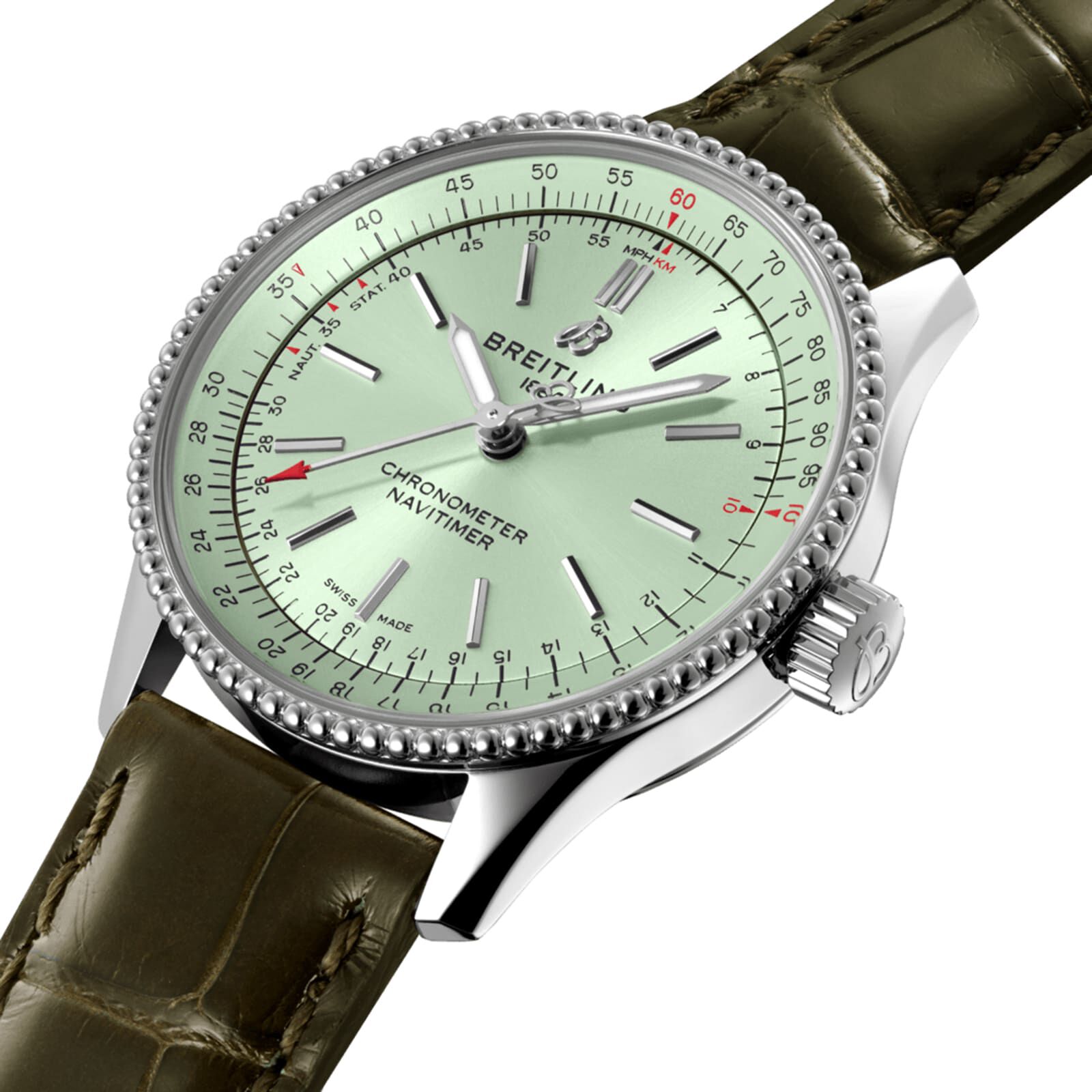 Navitimer Automatic 35 Stainless Steel Leather Strap Mint Watch