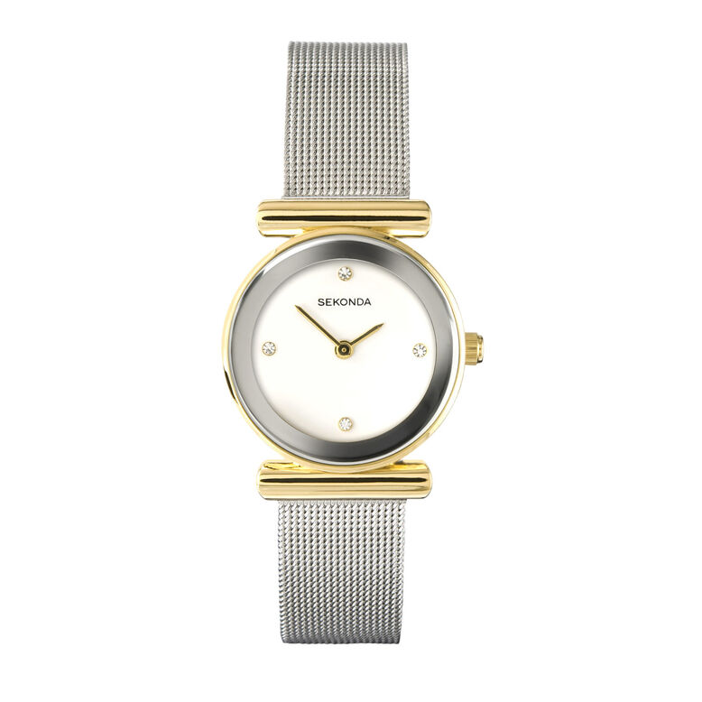 Silver Case Mesh Strap Watch, , hi-res