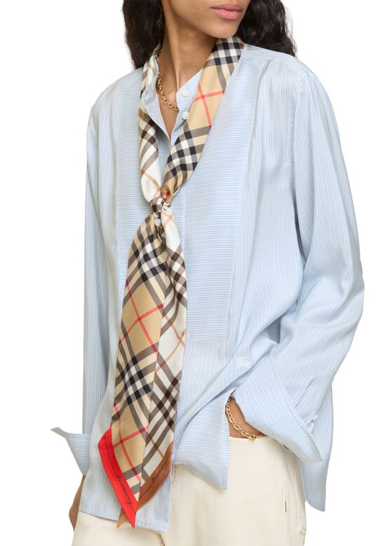 Skinny Contrast Check Silk Scarf, , hi-res