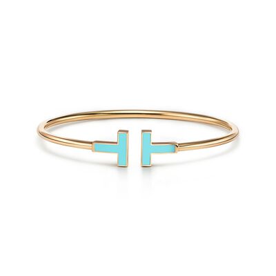Tiffany T turquoise wire bracelet in 18k gold, medium