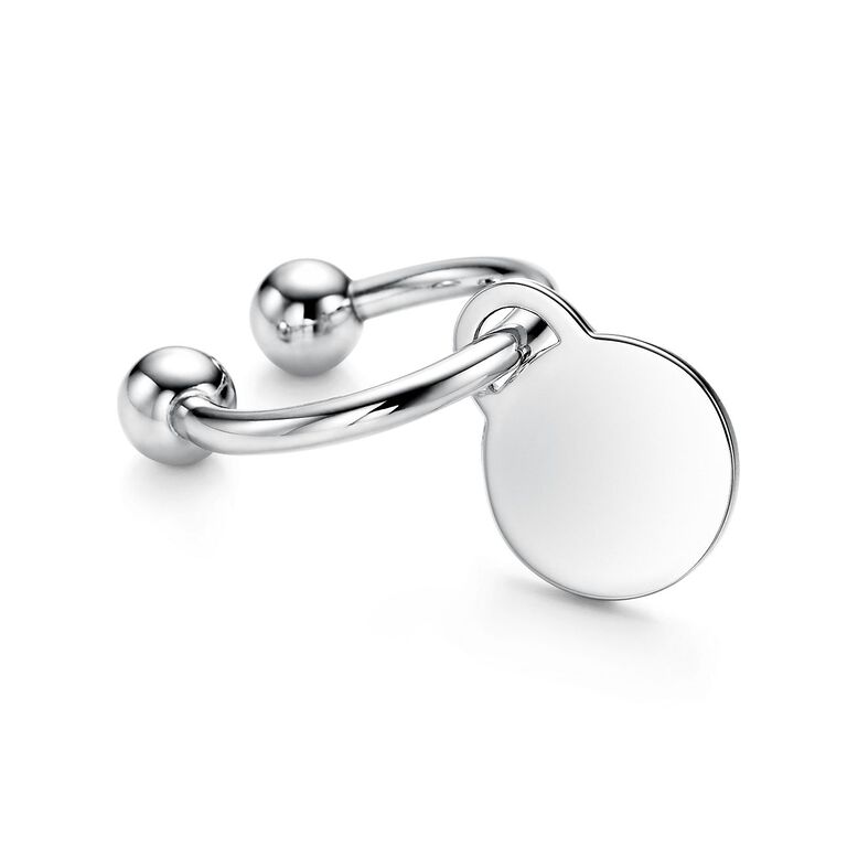 Round tag key ring in sterling silver, small., , hi-res
