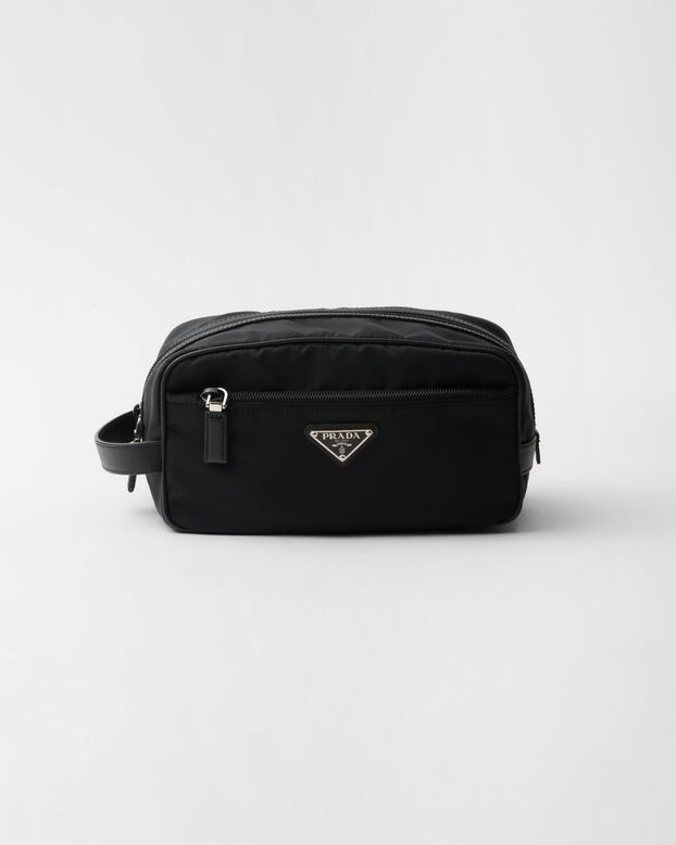 Re-Nylon and Saffiano leather travel pouch, , hi-res