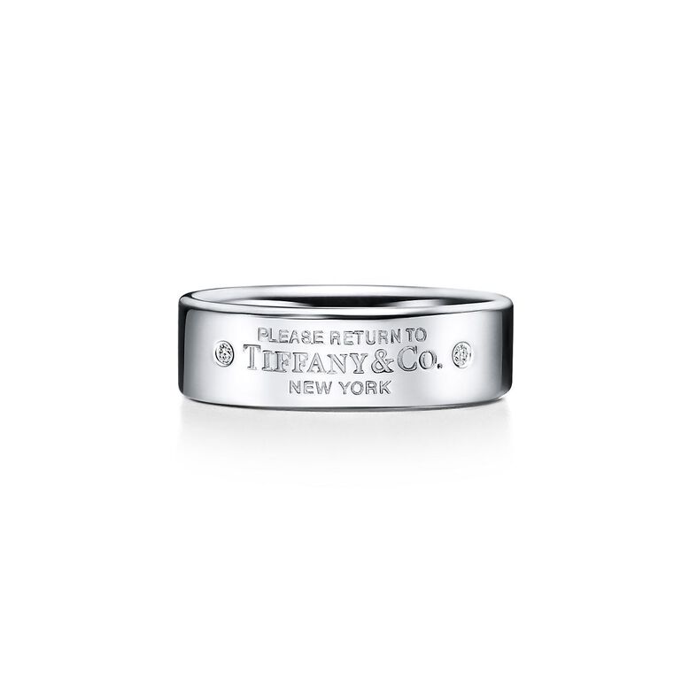 Return to Tiffany&trade; narrow ring in sterling silver with diamonds, 6 mm wide. - Size 10, , hi-res