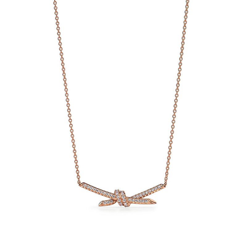 Tiffany Knot Pendant in Rose Gold with Diamonds, , hi-res