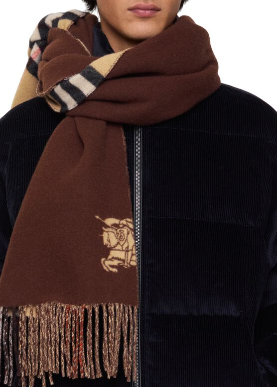 Wide Reversible Check Cashmere Scarf, , hi-res