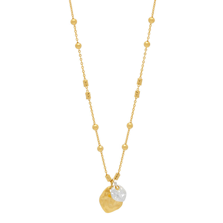 Gold Triple Beaded Chain And Molton Pebbles Necklace, , hi-res
