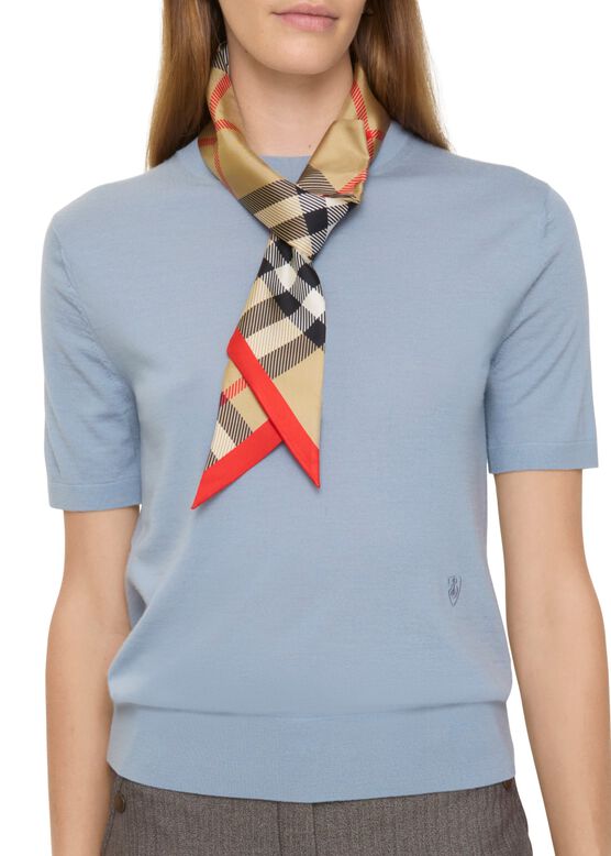 Skinny Check Silk Scarf, , hi-res