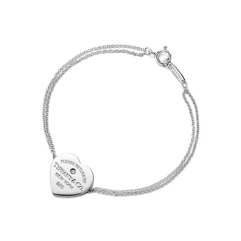 Return to Tiffany&trade; Heart Double Chain Bracelet in Silver with a Diamond, Small - Size Large, , hi-res