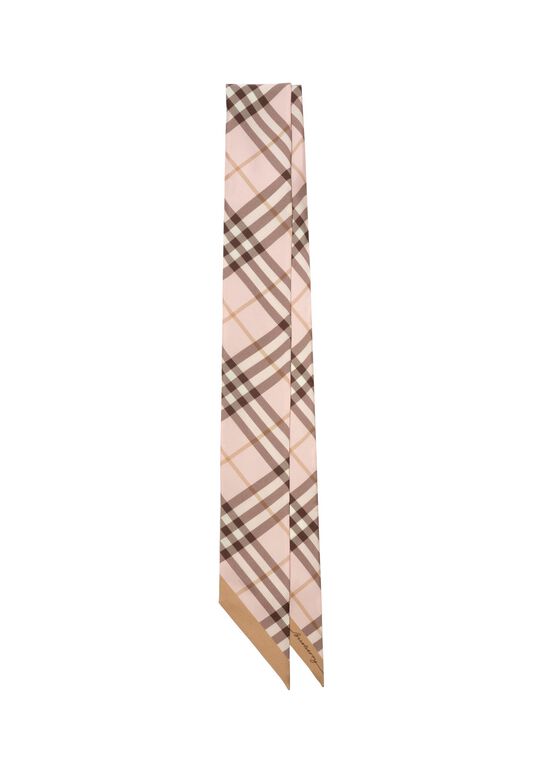 Skinny Contrast Check Silk Scarf, , hi-res