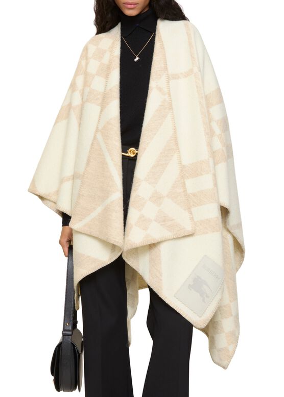 Check Wool Cashmere Cape, , hi-res