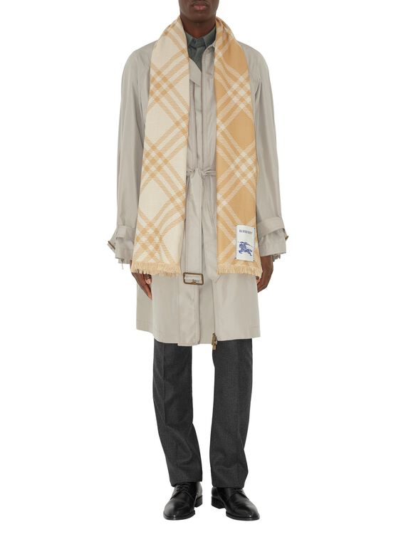 Wide Check Wool Silk Scarf, , hi-res