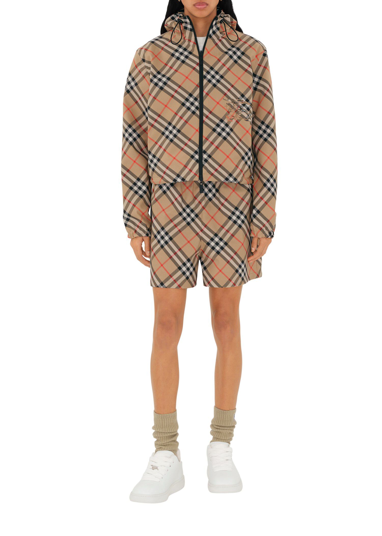Burberry Cropped Reversible Check Hooded Jacket Coats