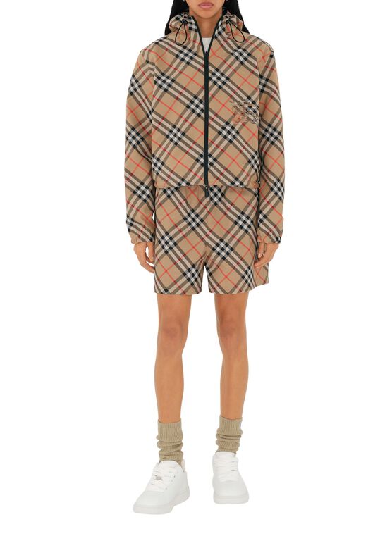 Cropped Reversible Check Hooded Jacket, , hi-res