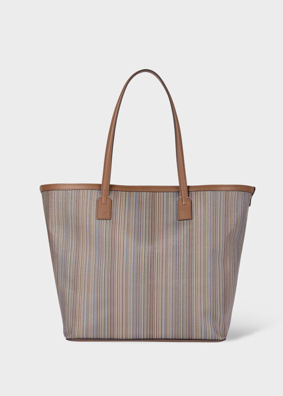 SIGNATURE STRIPE COATED CANVAS TOTE BAG, , hi-res