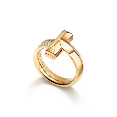 Tiffany T T1 Ring in Yellow Gold with Diamonds, 4.5 mm Wide - Size 7, , hi-res