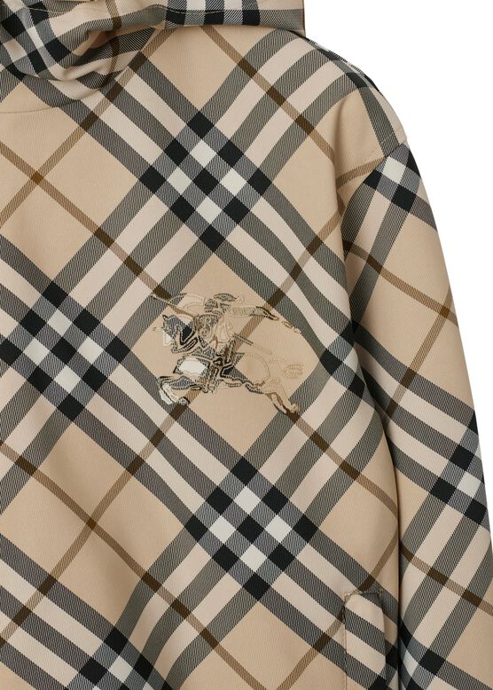 Cropped Reversible Check Hooded Jacket, , hi-res