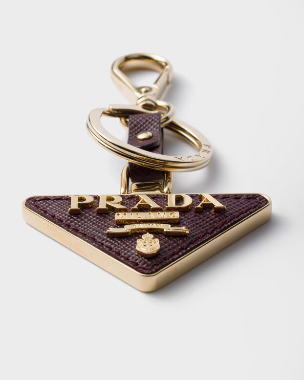 Saffiano leather and metal keychain, , hi-res
