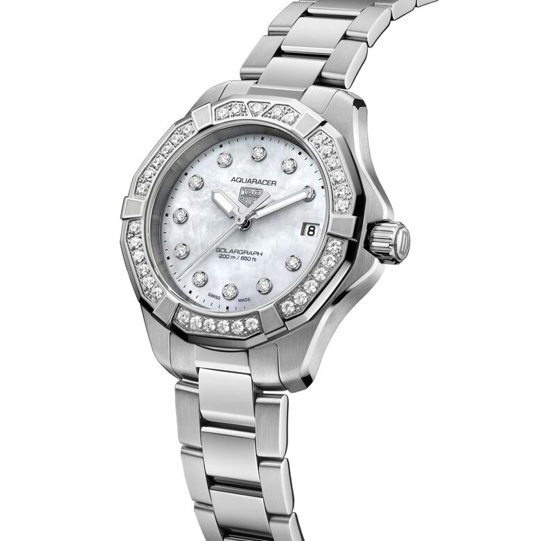 Aquaracer Professional 200 Solargraph 34mm Ladies Watch Mother Of Pearl Diamonds, , hi-res