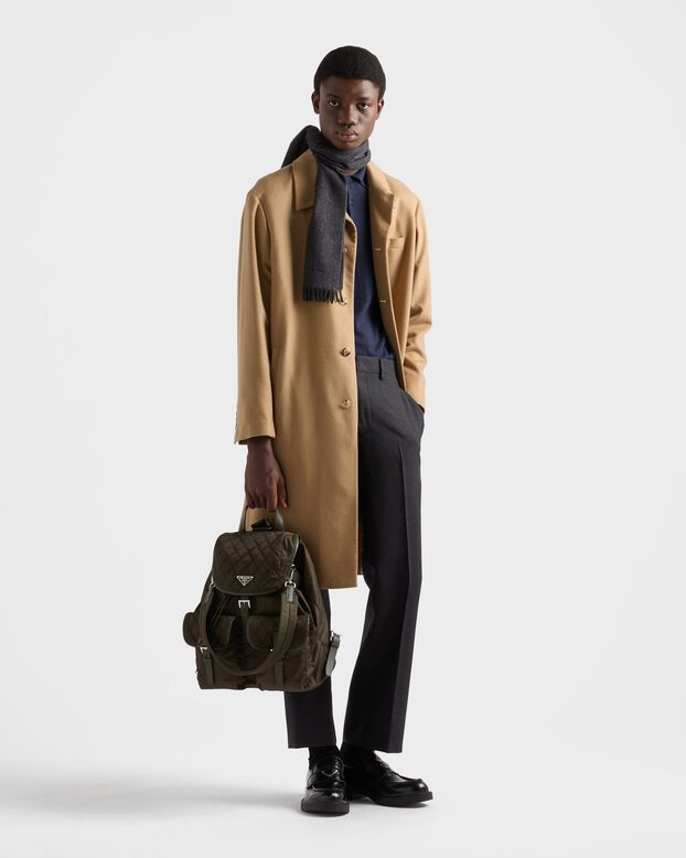 Re-Nylon and leather backpack, , hi-res