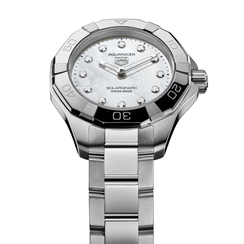 Aquaracer Professional 100 Solargraph 28mm Ladies Watch White Mother Of Pearl, , hi-res