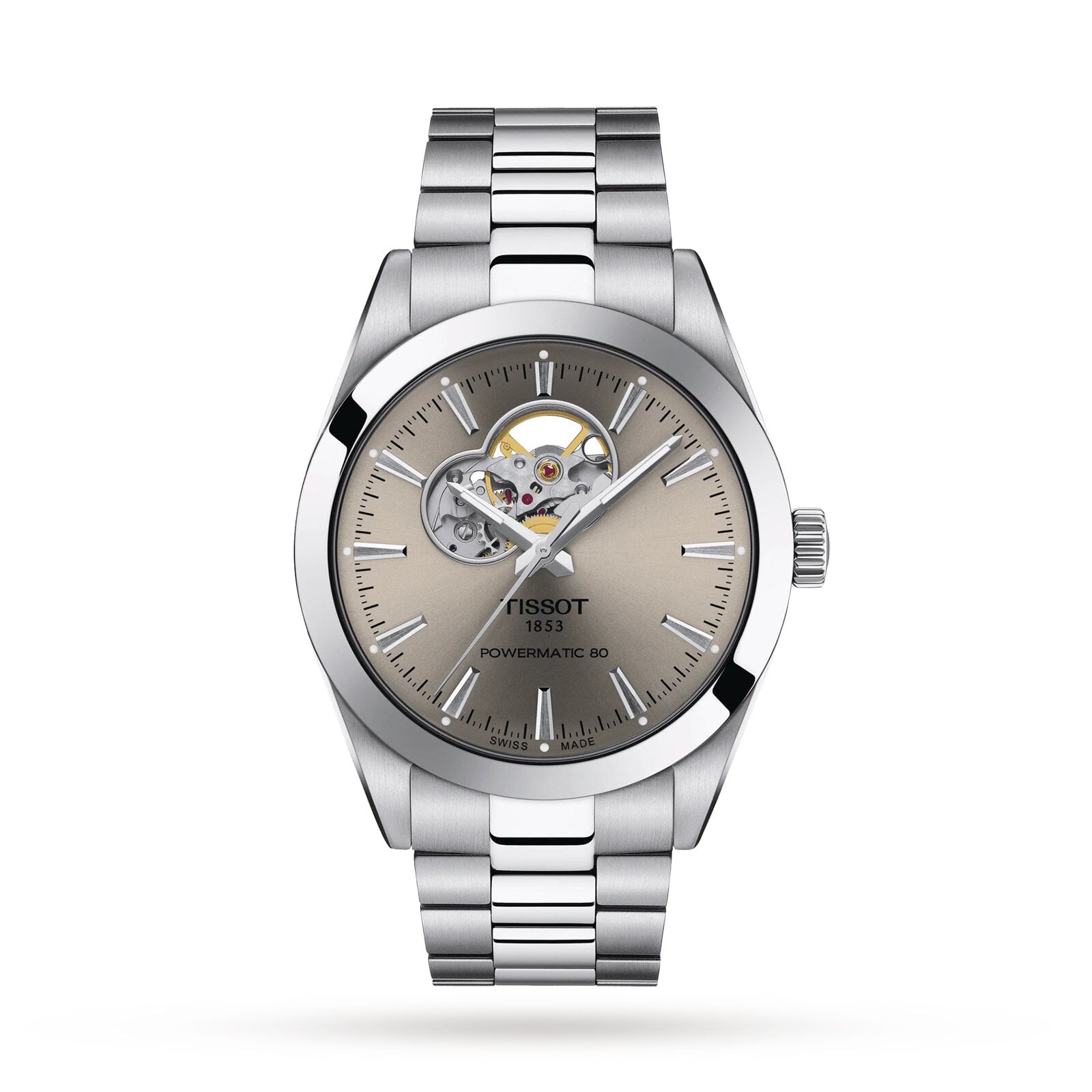 Tissot Gentleman Powermatic 80 Open Heart 40mm Mens Watch Grey