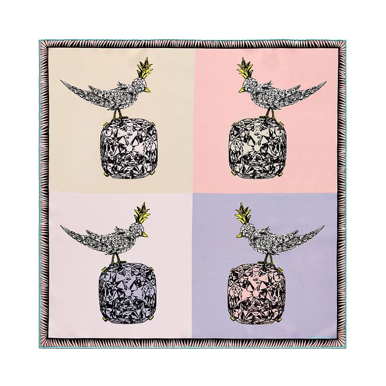 Jean Schlumberger by Tiffany Bird on a Rock Square Scarf in Crystal Pink Silk, , hi-res
