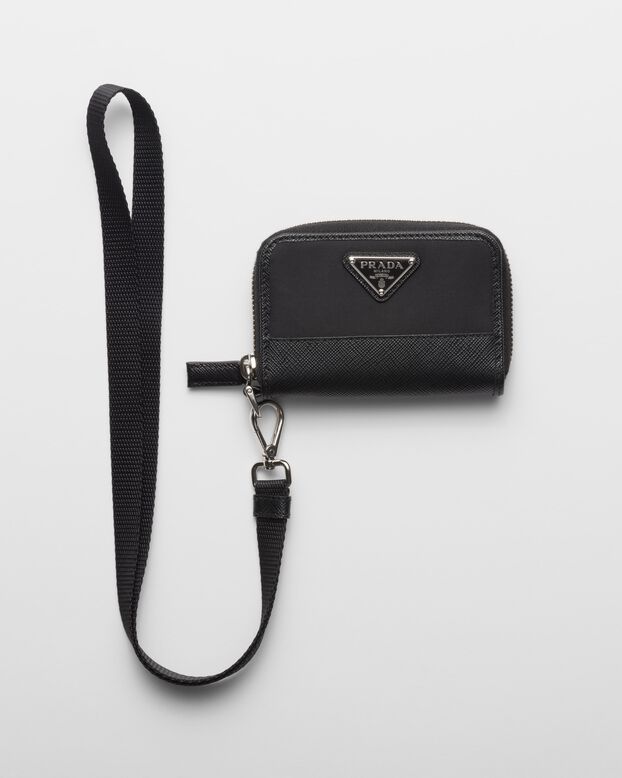 Re-Nylon and Saffiano leather coin purse, , hi-res