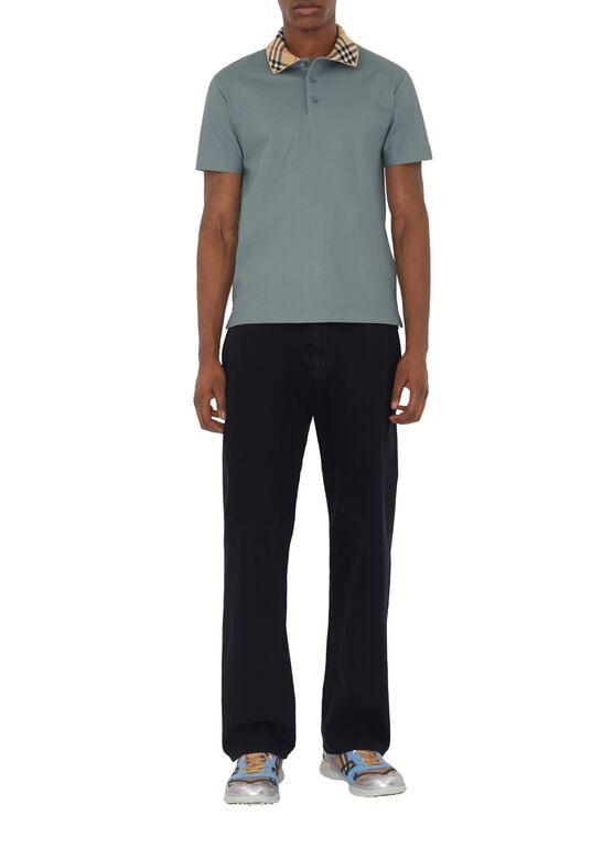 Check Collar Cotton Polo Shirt, , hi-res