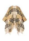 Contrast Check Cashmere Wool Cape
